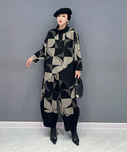 Geometric Pattern Top & Pants Co-ord